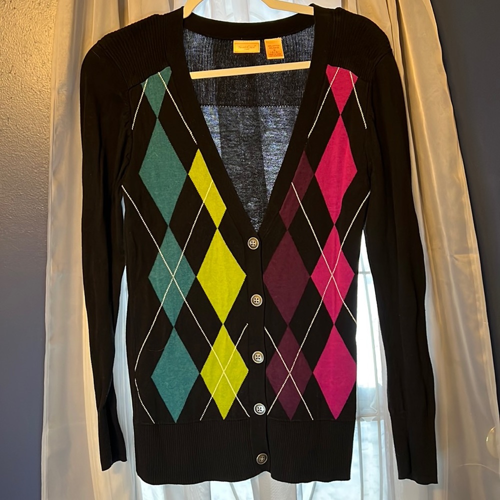 North Crest Black Argyle Button Cardigan